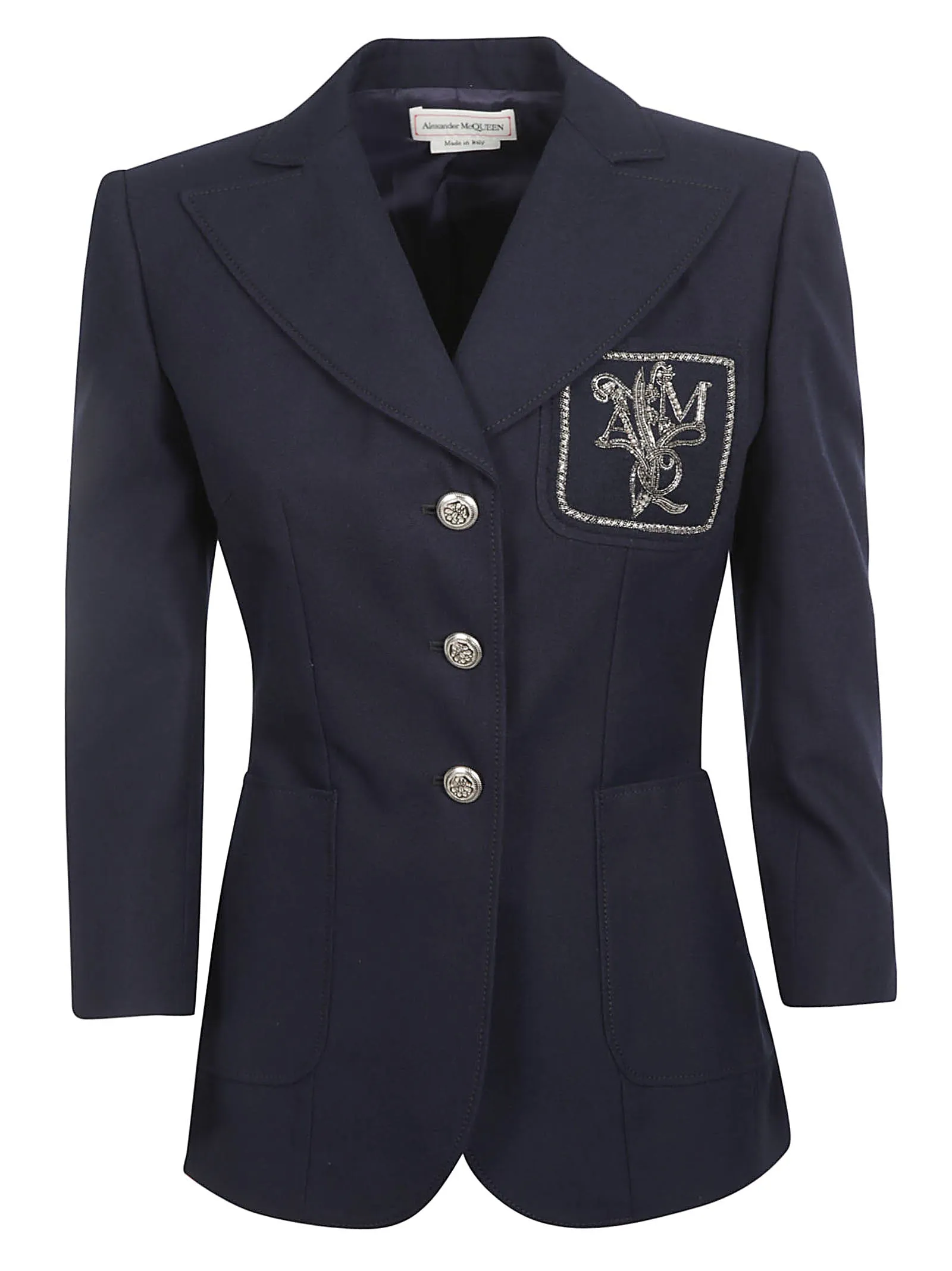 Alexander McQueen Embellished Logo Patch Single-Breasted Blazer