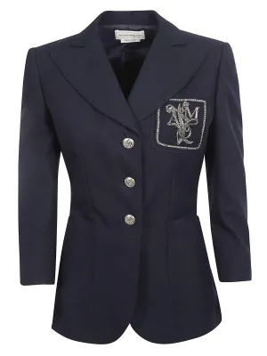 Alexander McQueen Embellished Logo Patch Single-Breasted Blazer