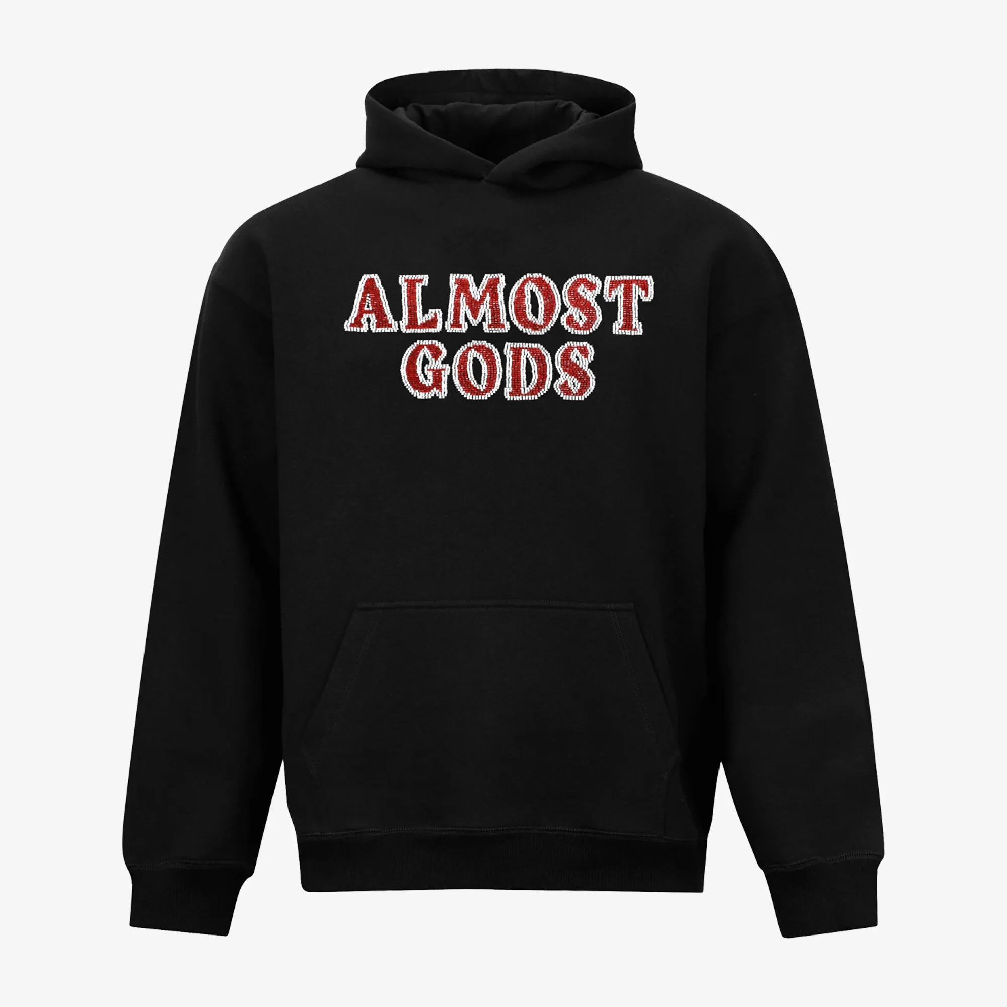 ALMOST GODS | HAND EMBROIDERED KARDANA LOGO HOODIE { BLACK