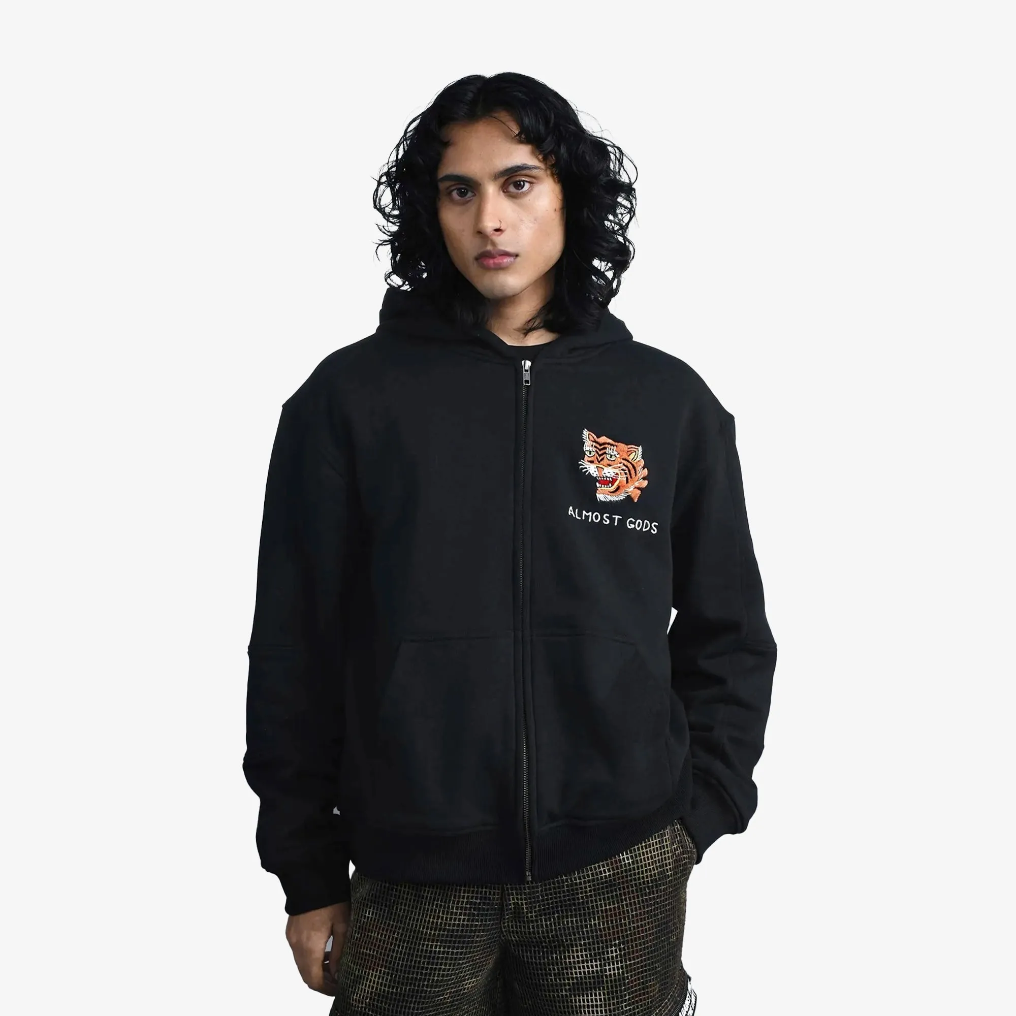 ALMOST GODS | HAND EMBROIDERED SAIGON ZIP HOODIE { BLACK