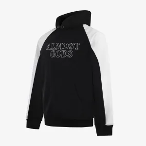 ALMOST GODS | LOGO PANEL HOODIE IN BLACK AND WHITE { BLACK/WHITE