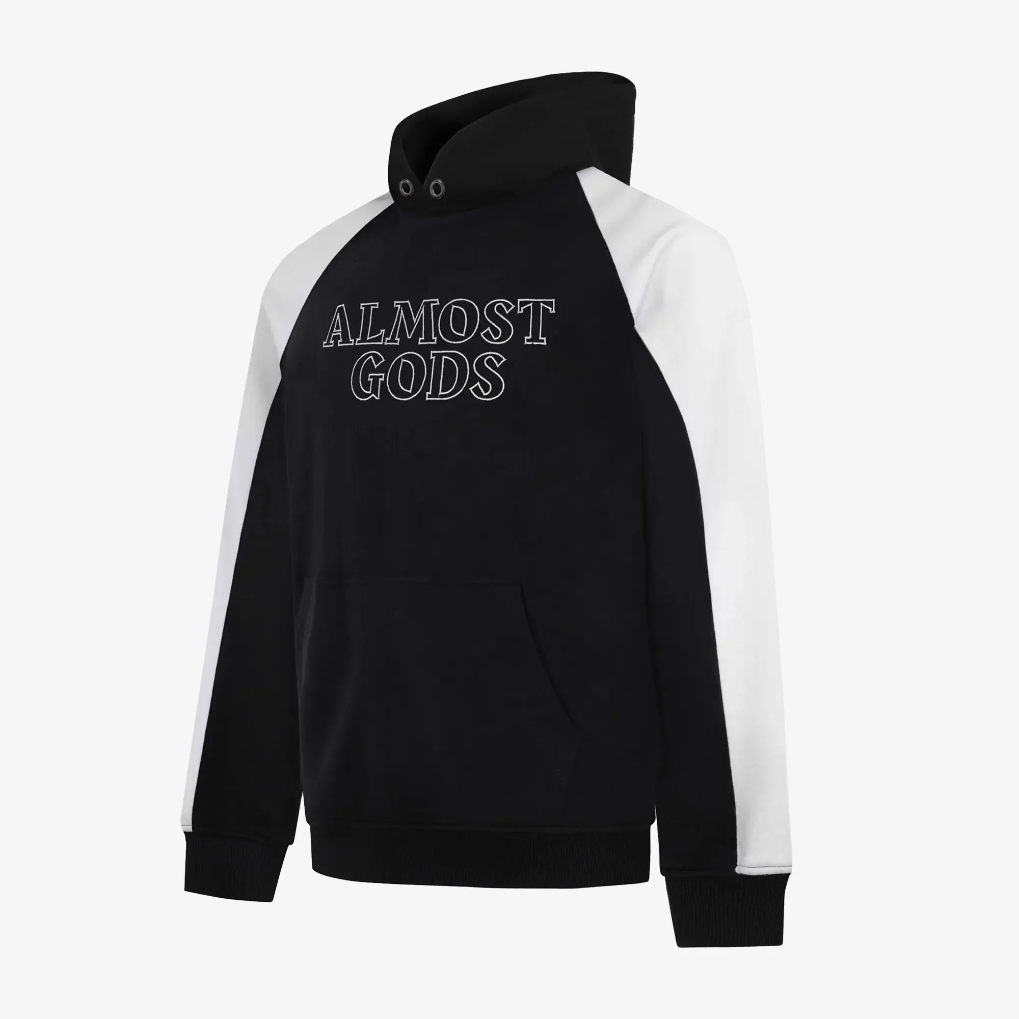 ALMOST GODS | LOGO PANEL HOODIE IN BLACK AND WHITE { BLACK/WHITE