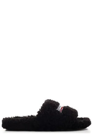 Balenciaga Logo Furry Slides