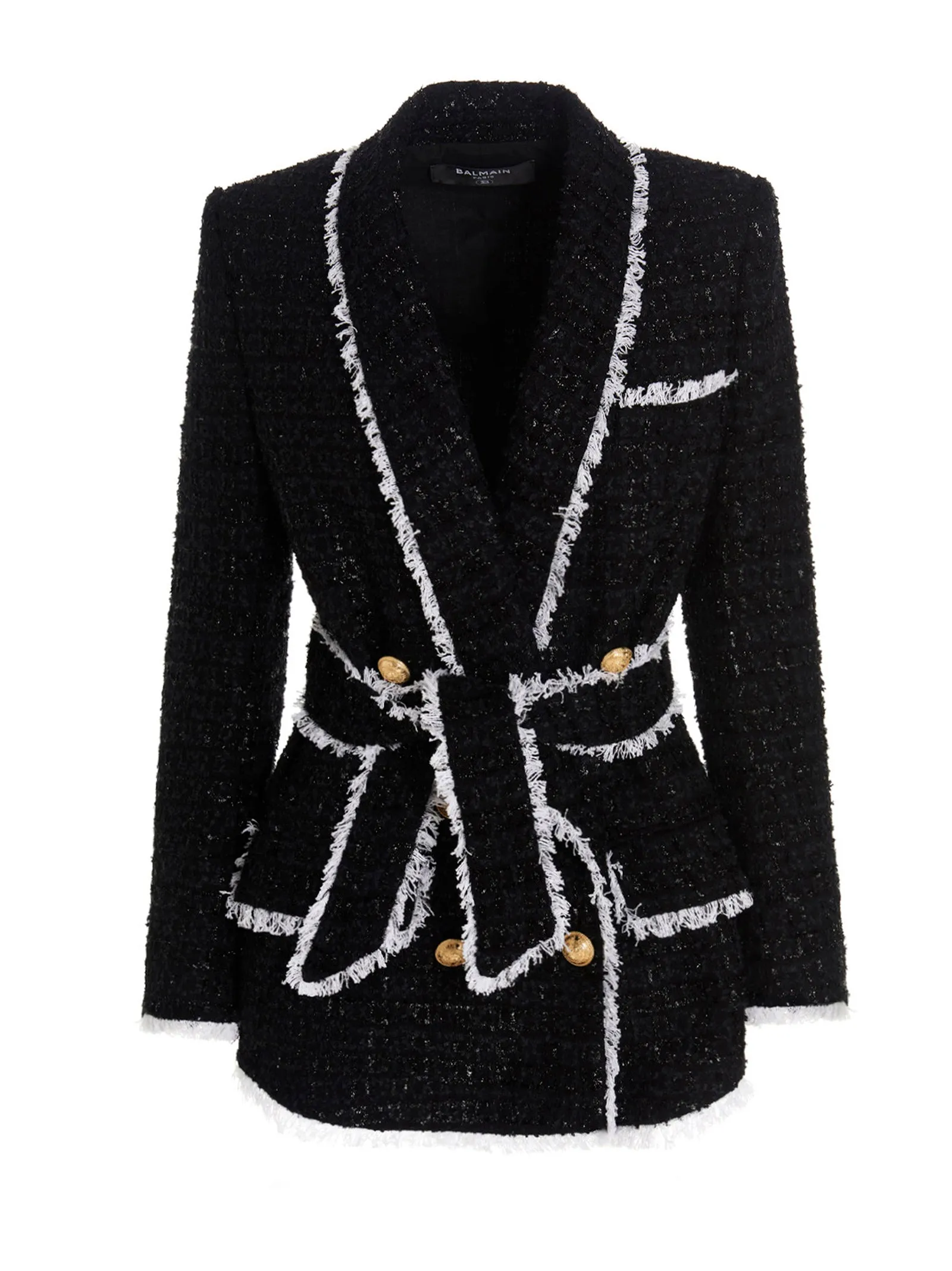 Balmain Frayed Tweed Belted Jacket