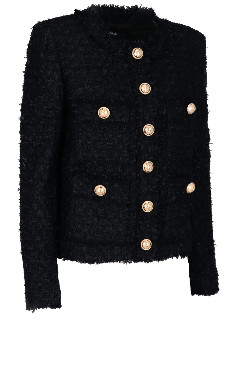 Balmain Tweed Round Neck Buttoned Jacket