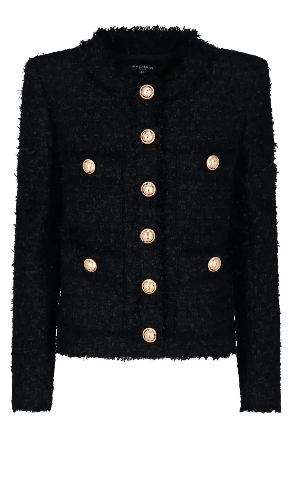 Balmain Tweed Round Neck Buttoned Jacket