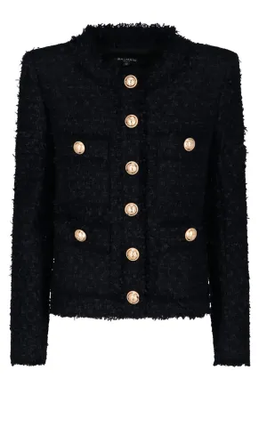 Balmain Tweed Round Neck Buttoned Jacket