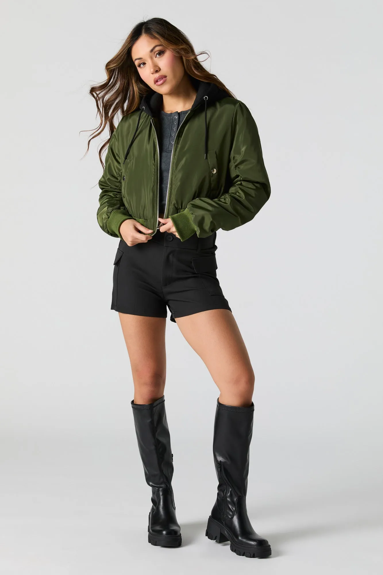 Blouson aviateur court en nylon