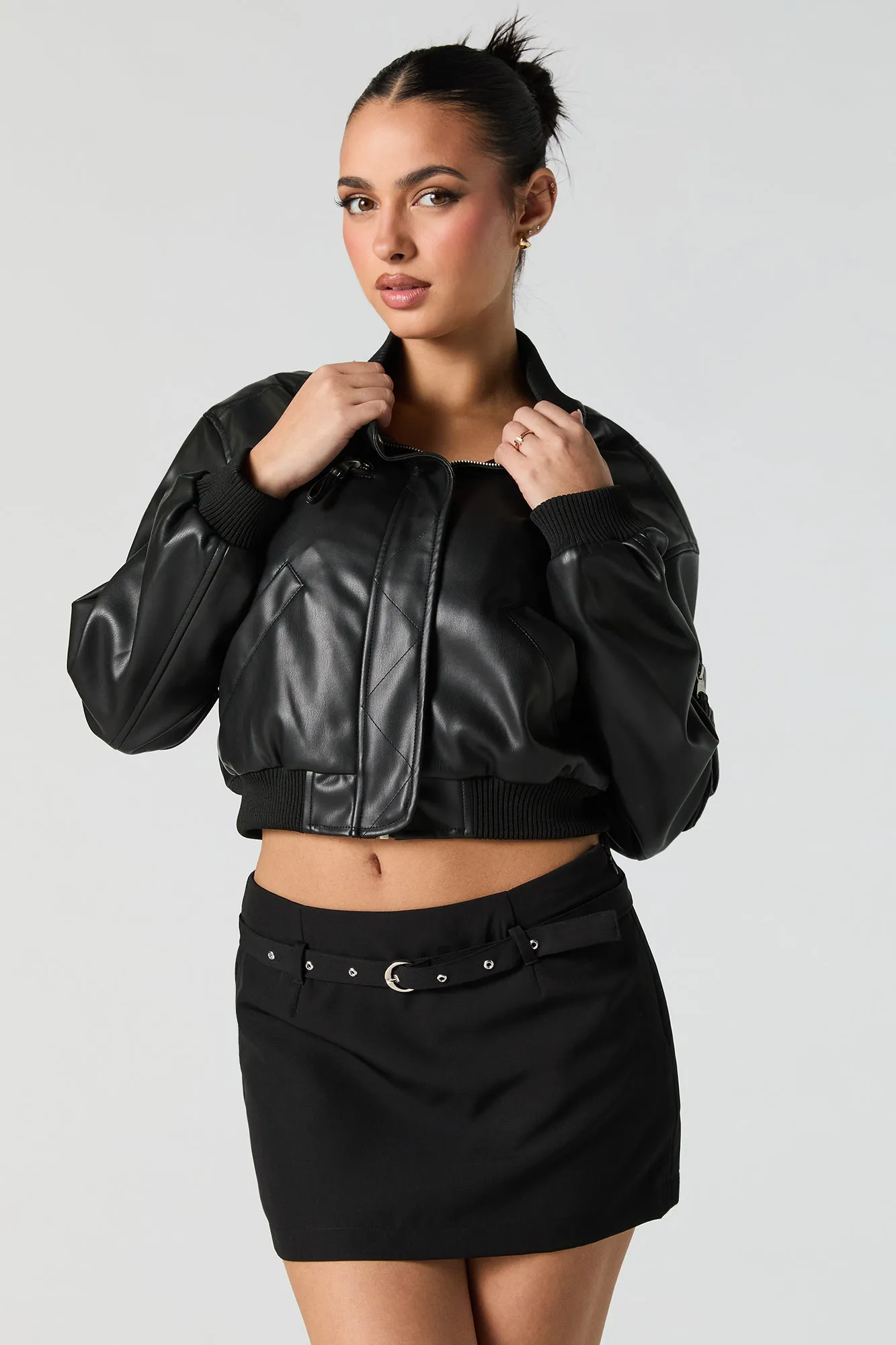Blouson aviateur court en similicuir
