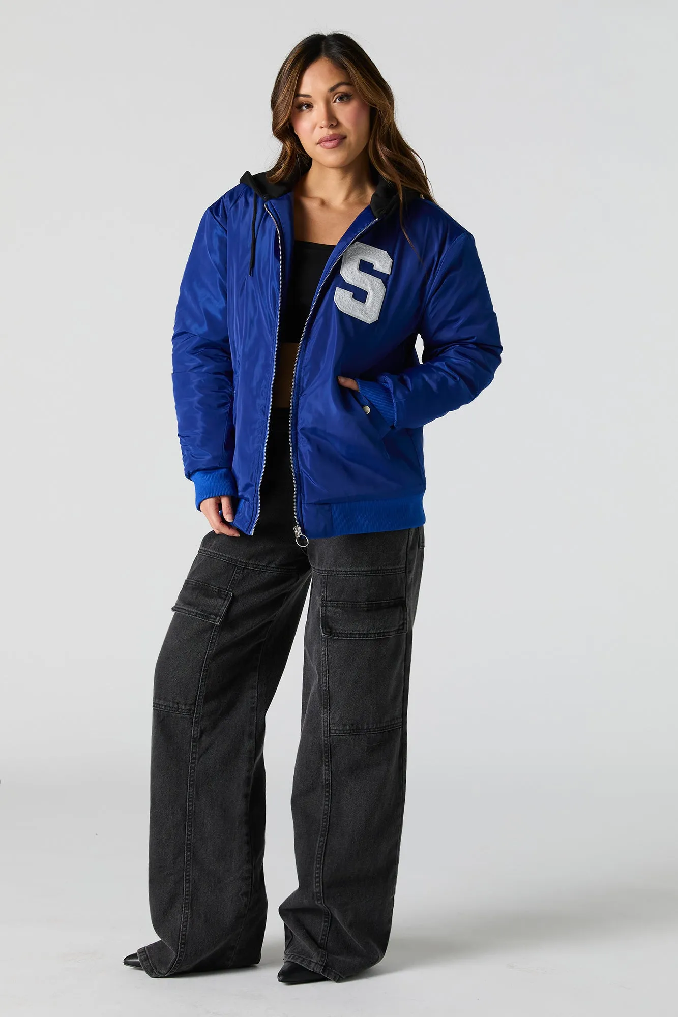 Blouson aviateur en motif brodé Lettre en chenille
