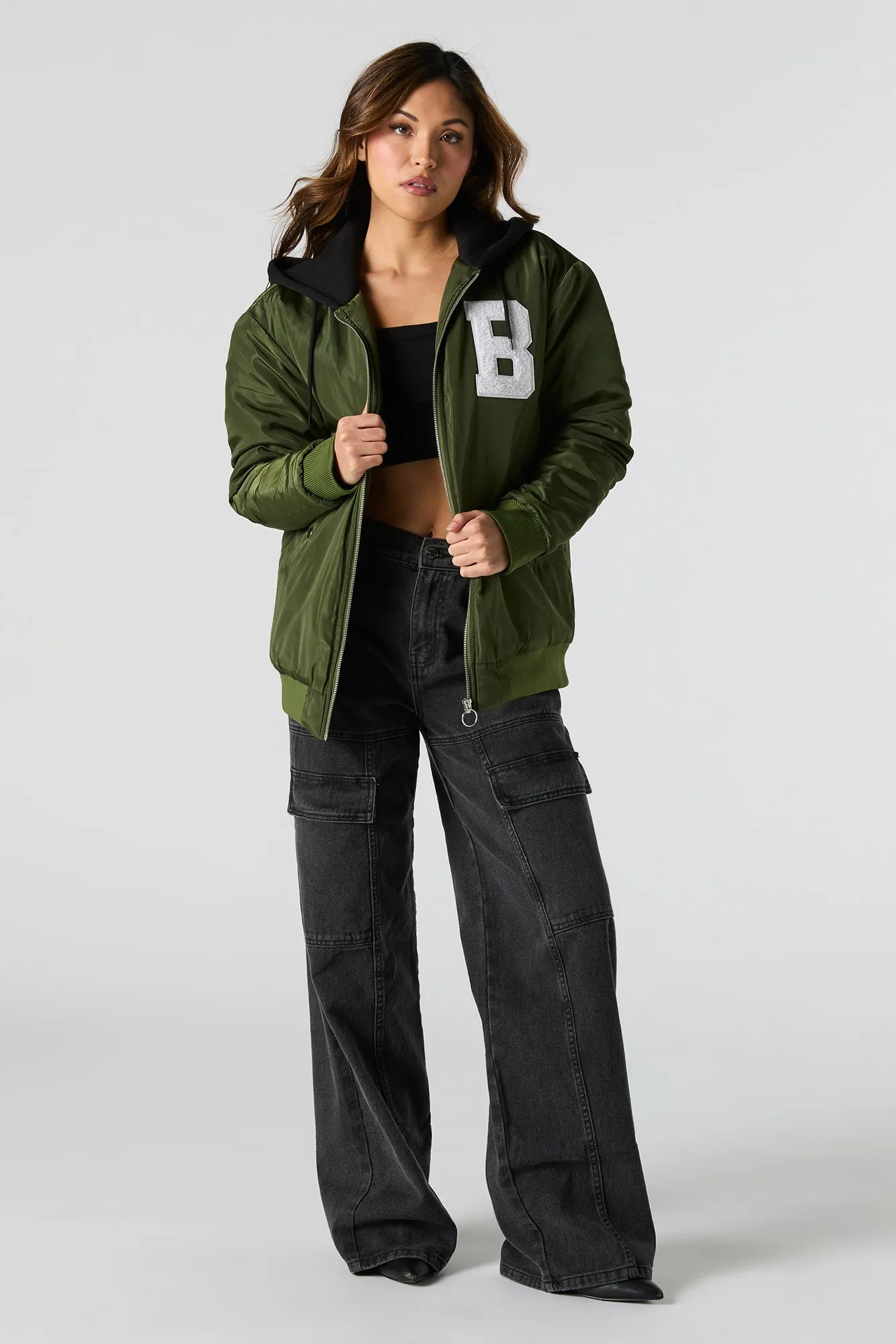 Blouson aviateur en motif brodé Lettre en chenille