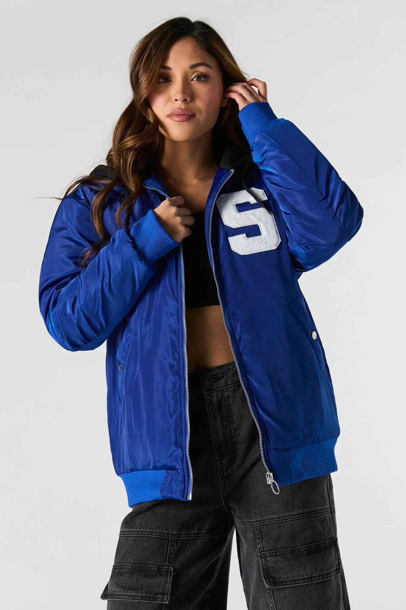 Blouson aviateur en motif brodé Lettre en chenille