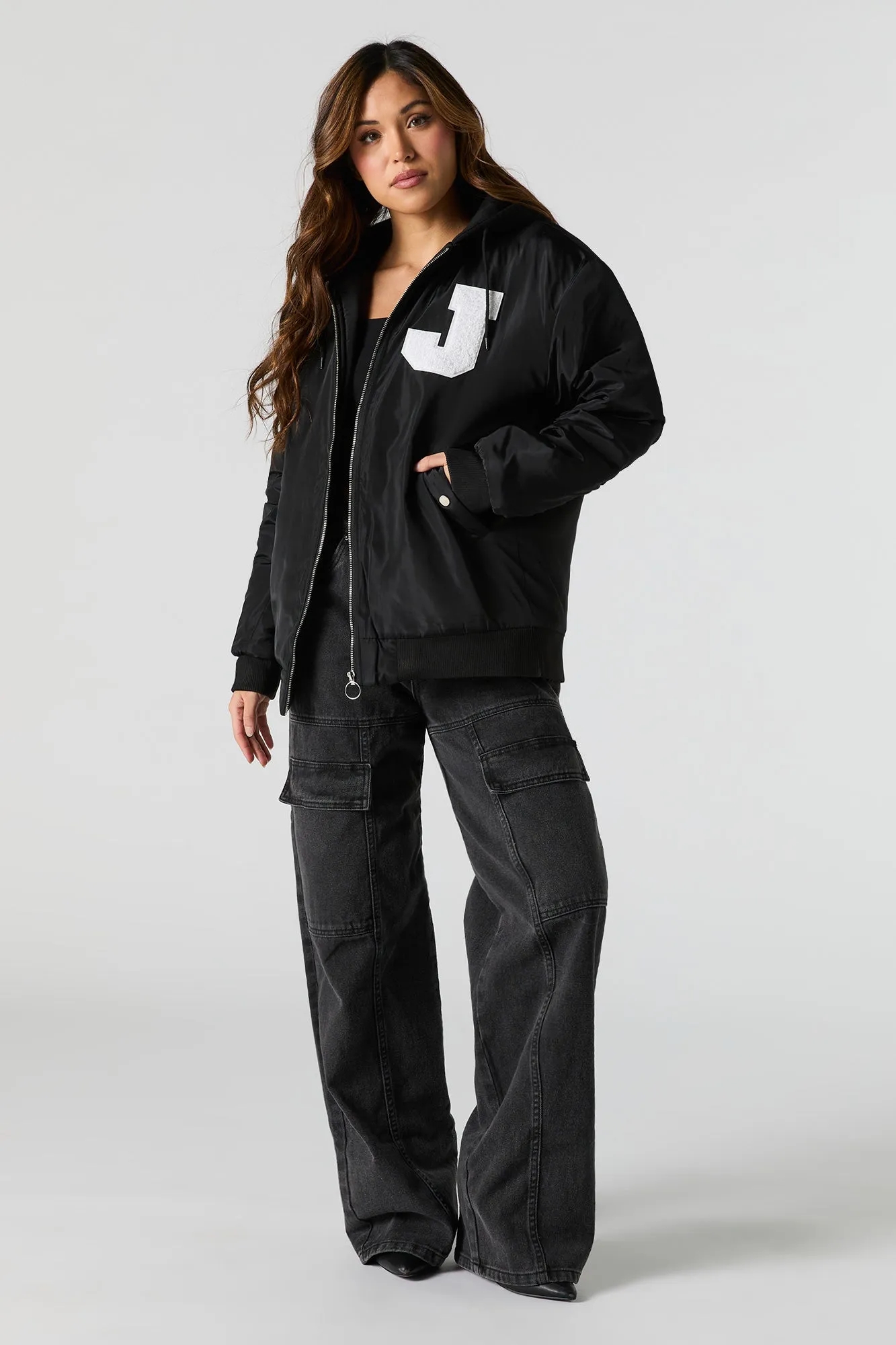 Blouson aviateur en motif brodé Lettre en chenille
