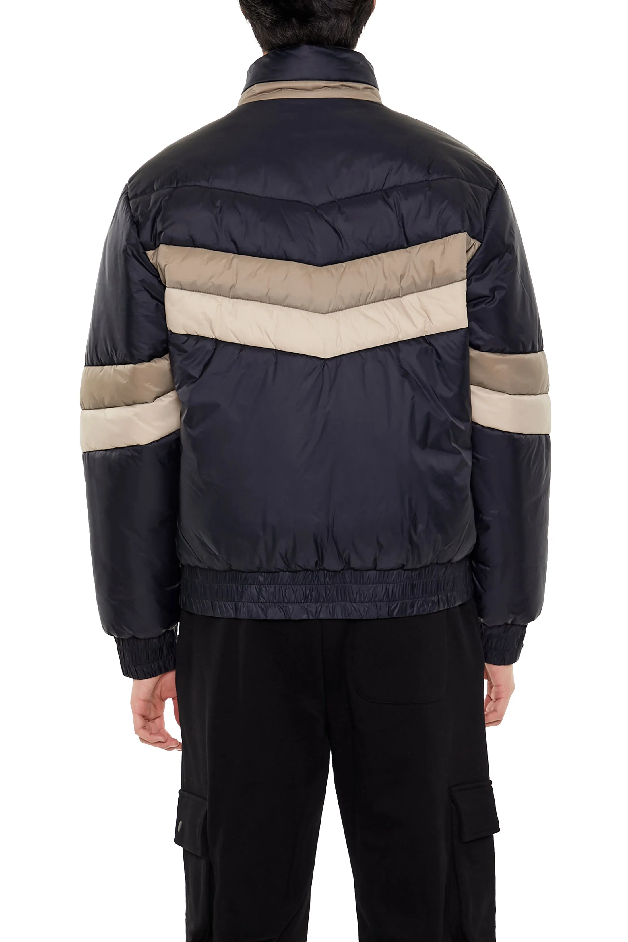 Blouson bouffant avec blocs de couleurs et col tube