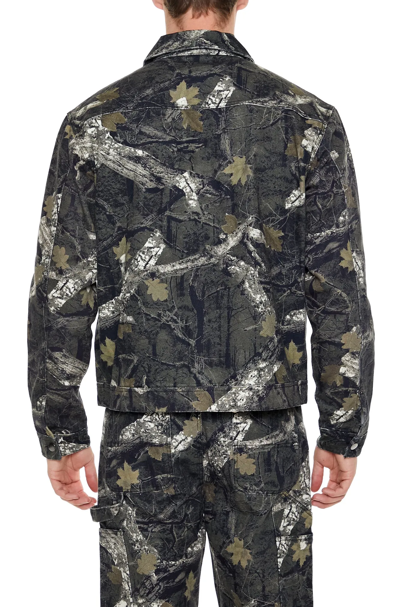 Blouson de style camionneur avec imprimé de feuilles et motif camouflage