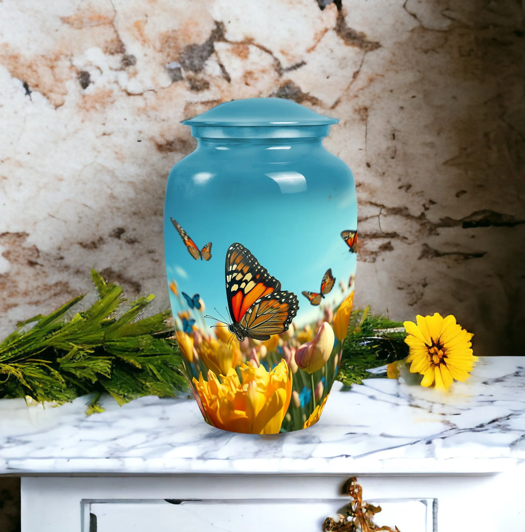 Butterflies Fly In A Meadow Funeral Urns Size 10inch