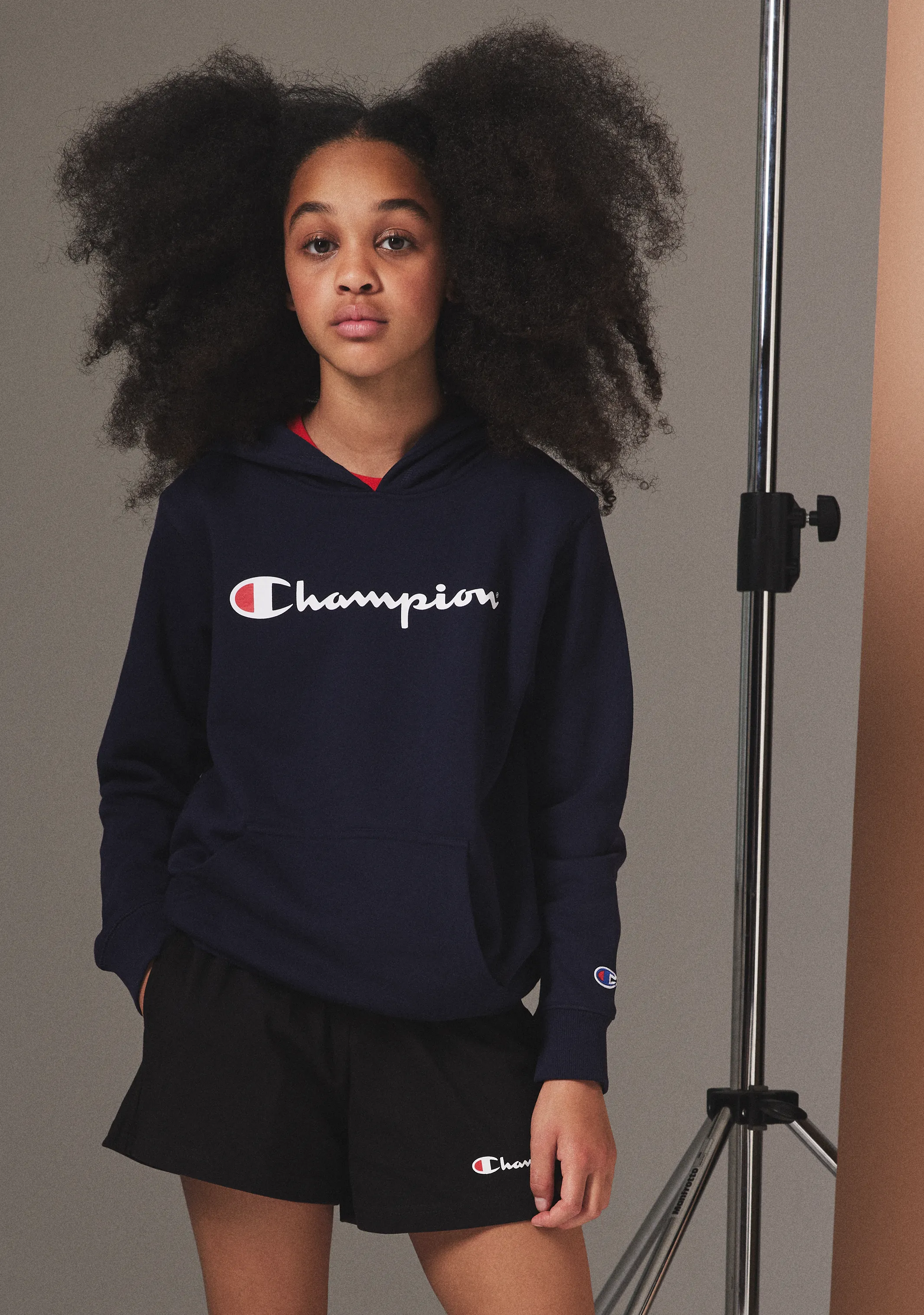 Champion Junior Script Hoodie Navy