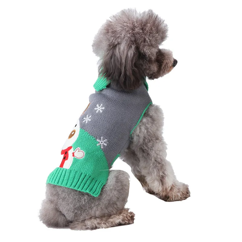 Christmas pet clothes gray-green snowman elk autumn and winter knitted sweater