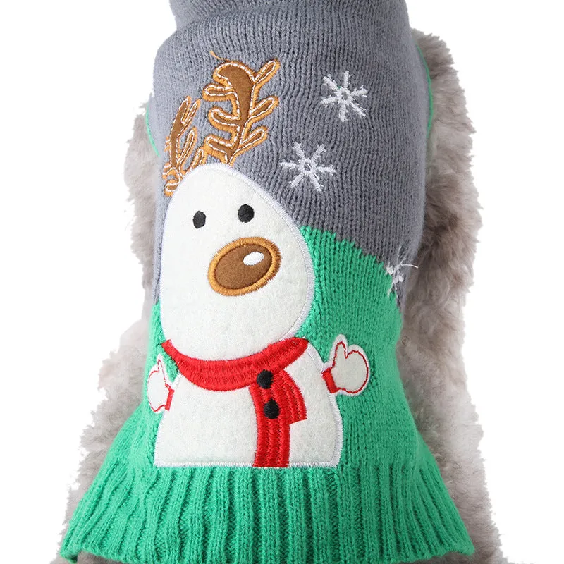Christmas pet clothes gray-green snowman elk autumn and winter knitted sweater