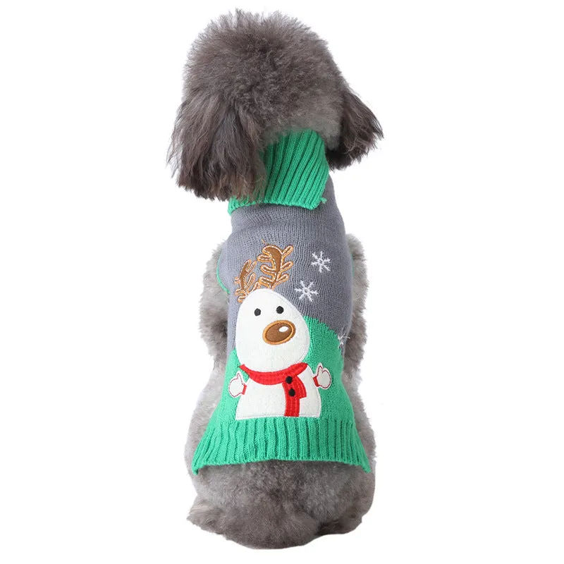 Christmas pet clothes gray-green snowman elk autumn and winter knitted sweater