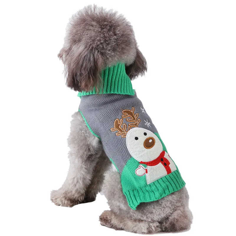 Christmas pet clothes gray-green snowman elk autumn and winter knitted sweater