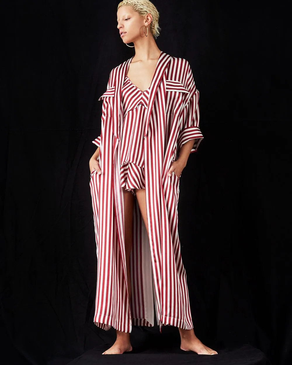 Crimson Stripe Longline Kimono