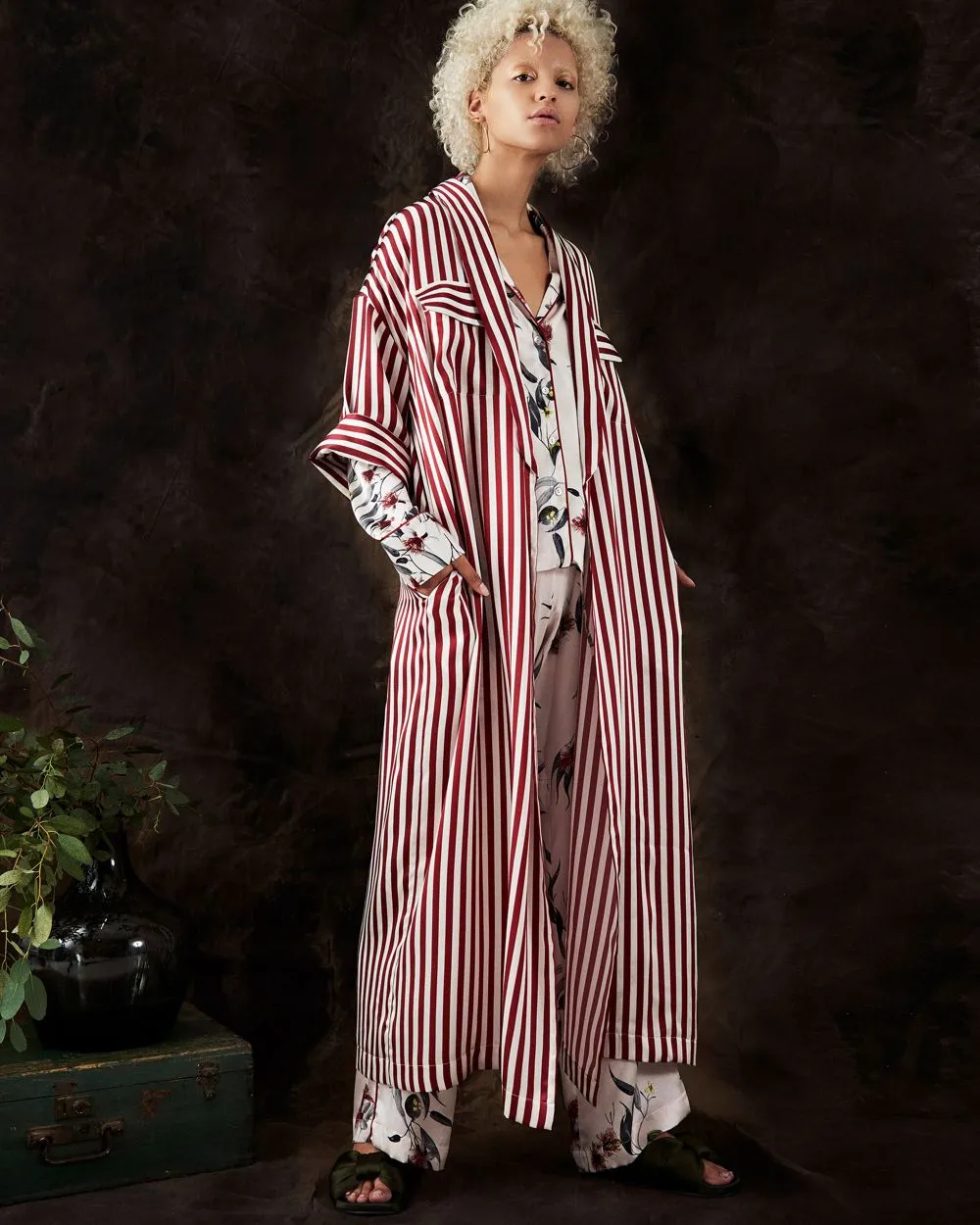 Crimson Stripe Longline Kimono