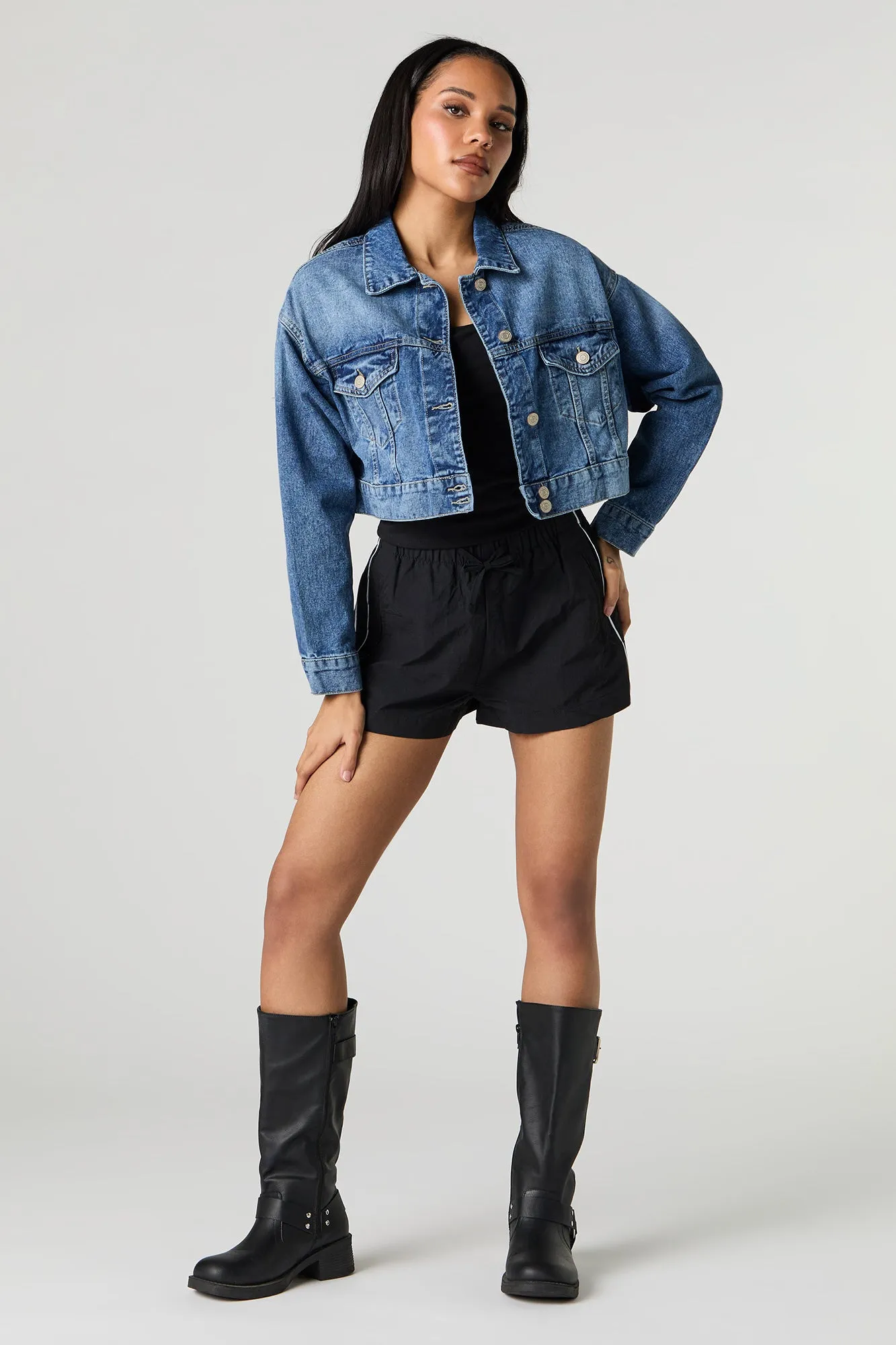 Cropped Denim Trucker Jacket