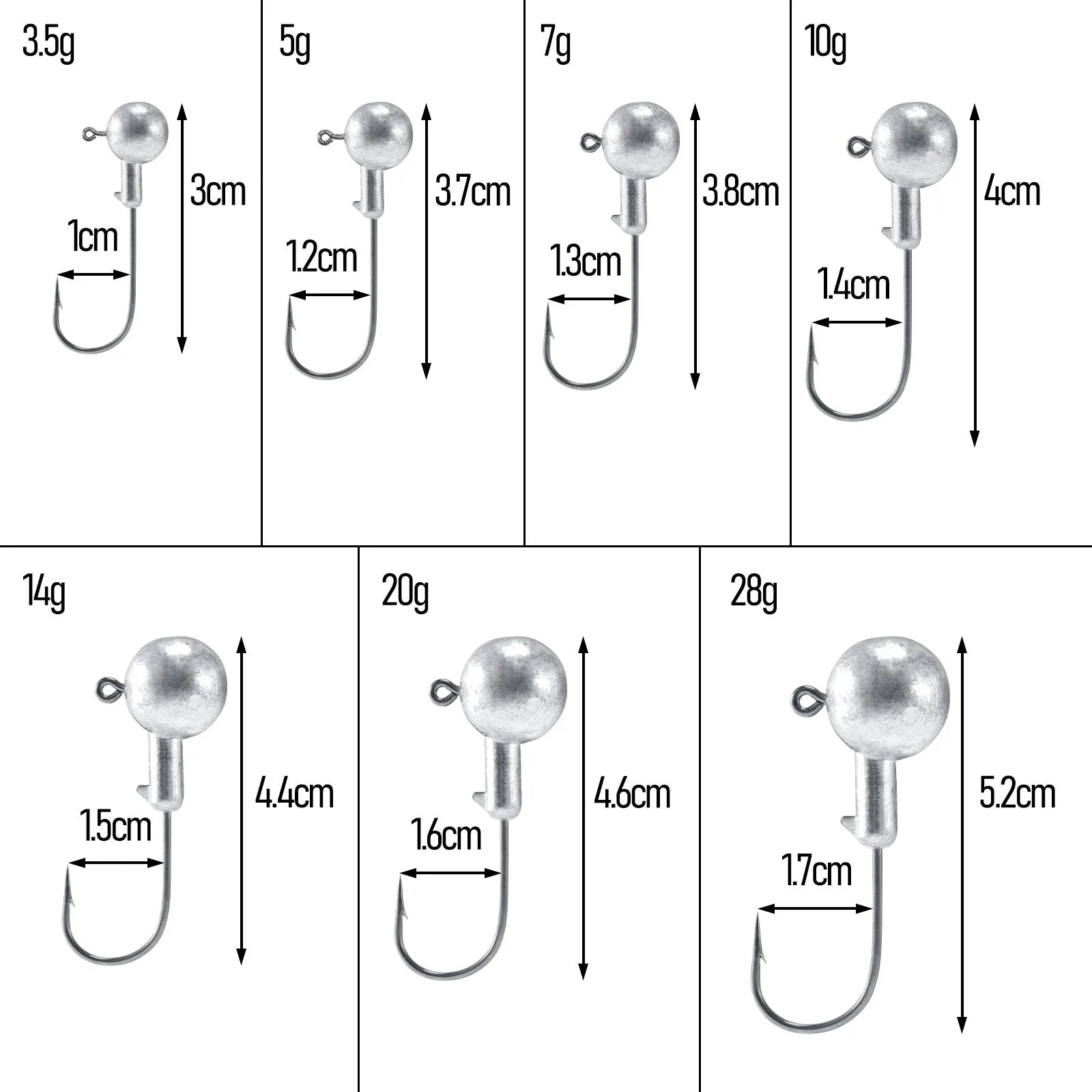 Dr.Fish 10pcs  Sharp Jig Heads Hooks 3.5-28g