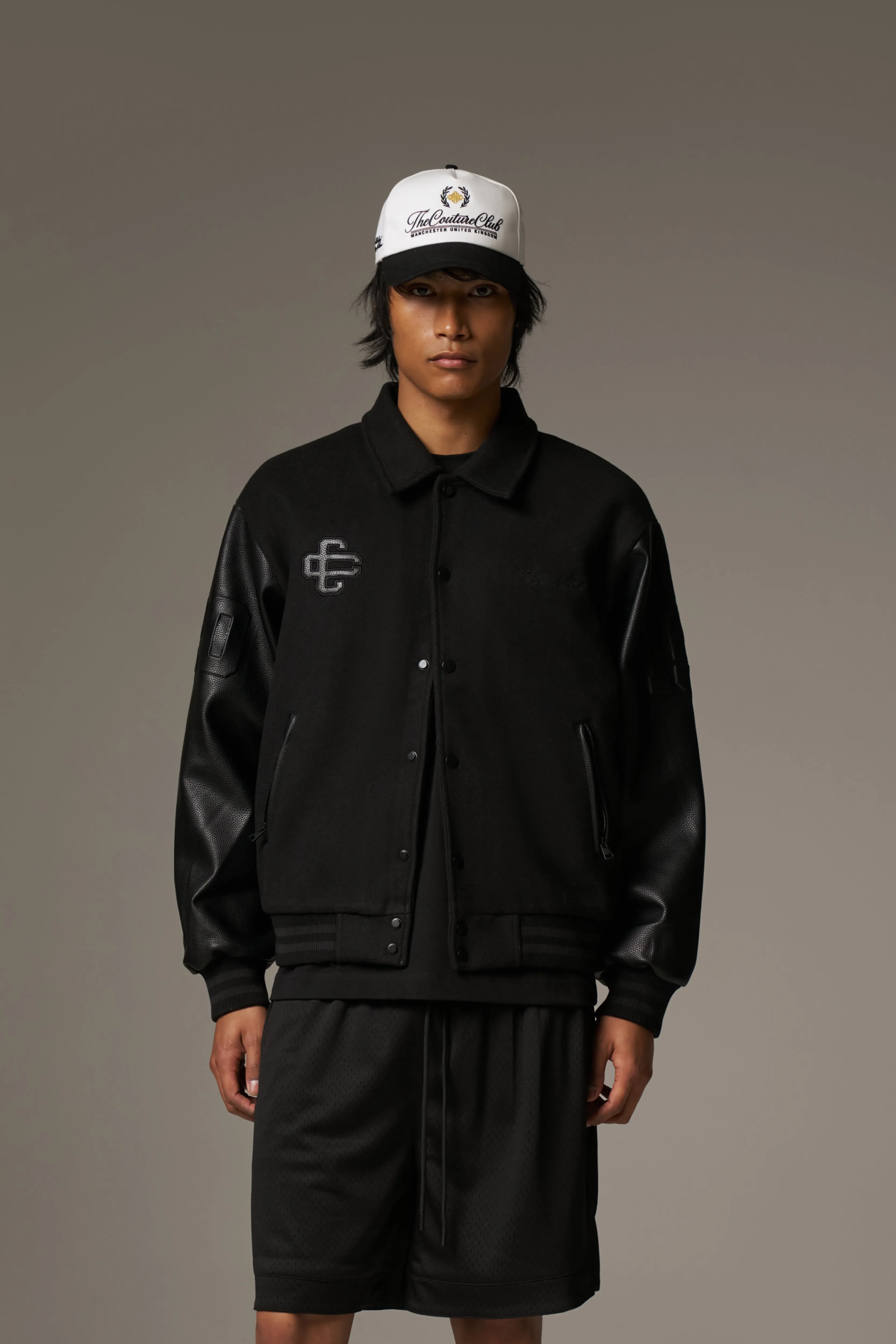 EMBLEM CHENILLE VARSITY JACKET - BLACK