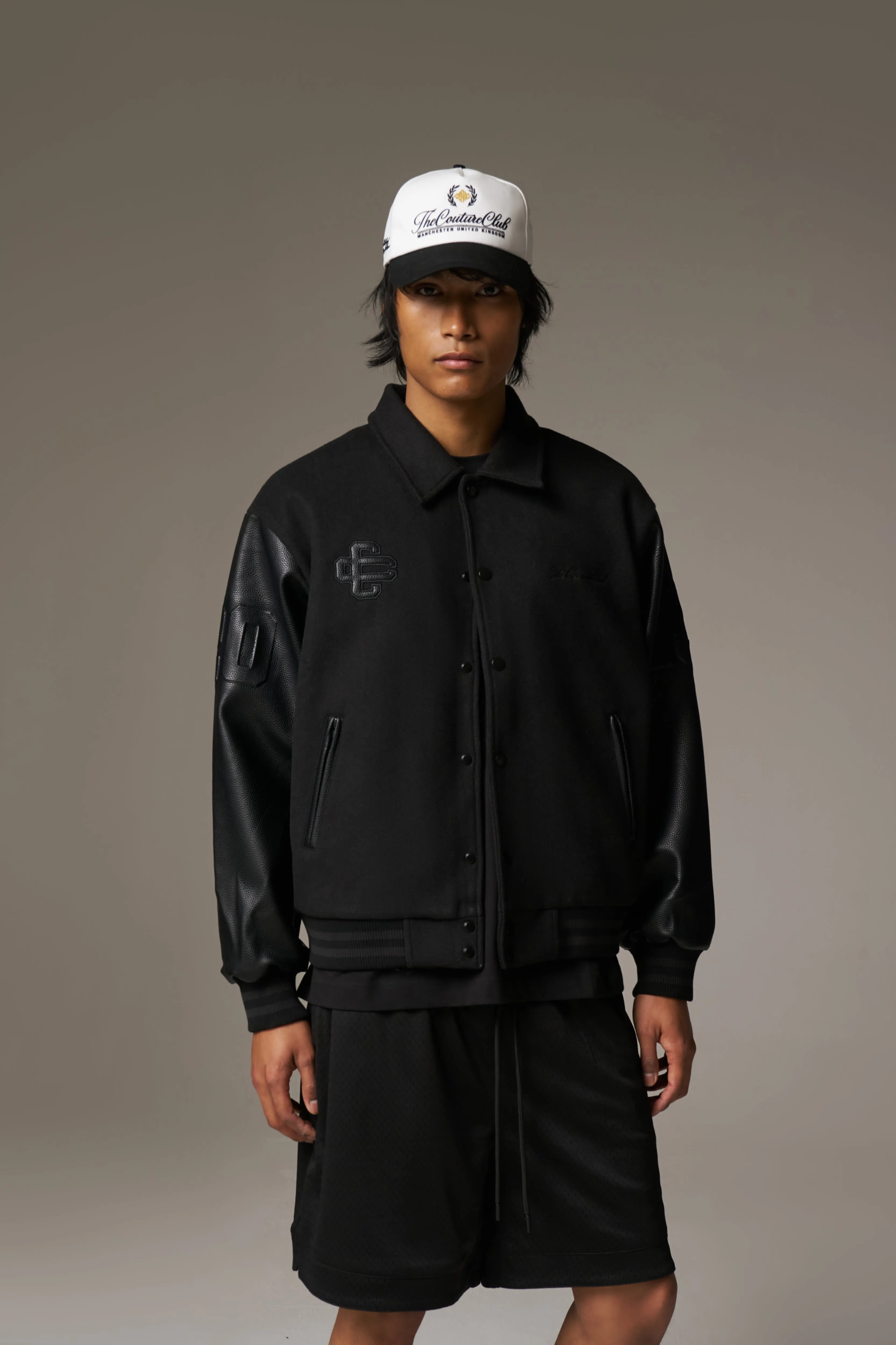 EMBLEM CHENILLE VARSITY JACKET - BLACK
