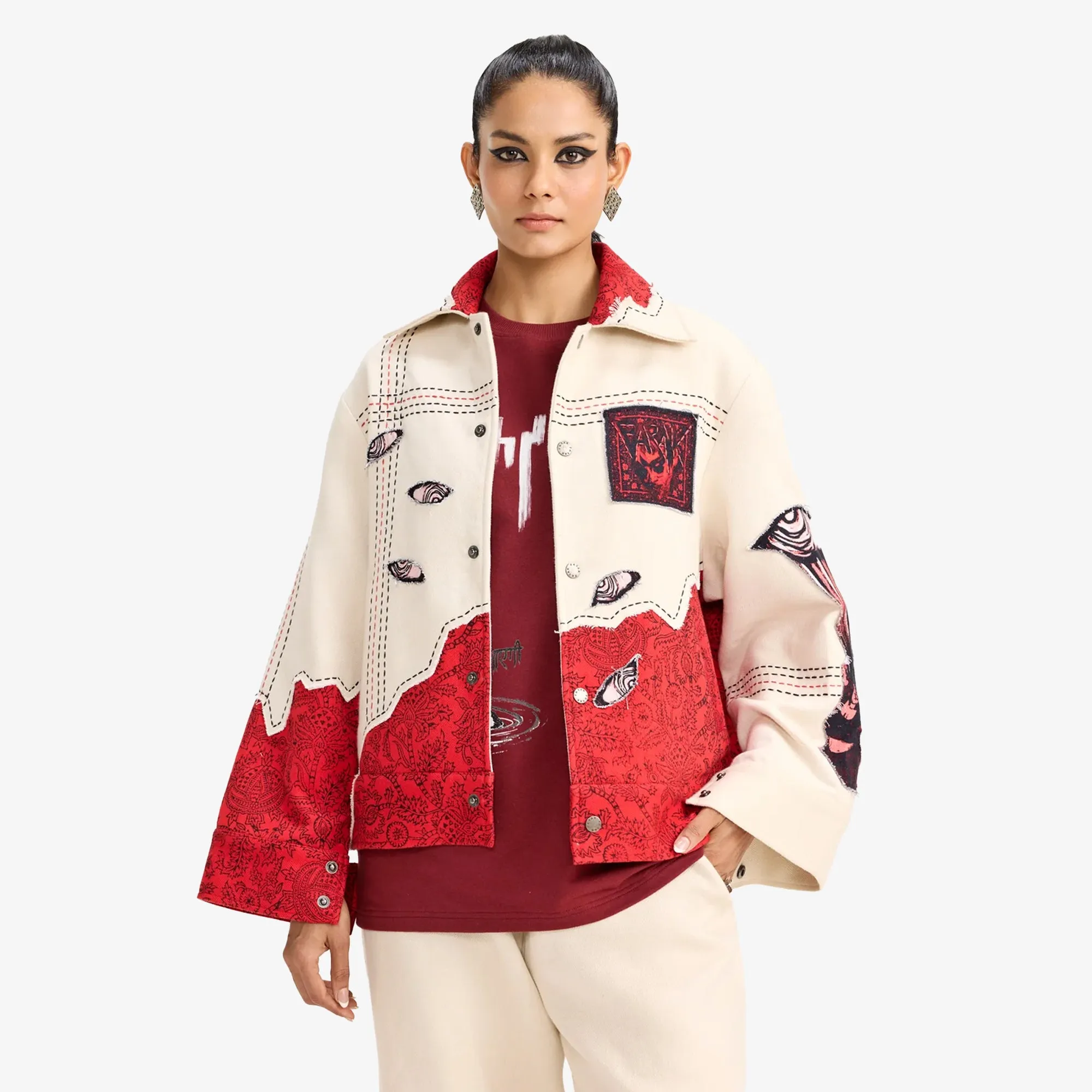 F A R A K | KHAYALI PULAO HANDMADE JACKET { RED/BEIGE