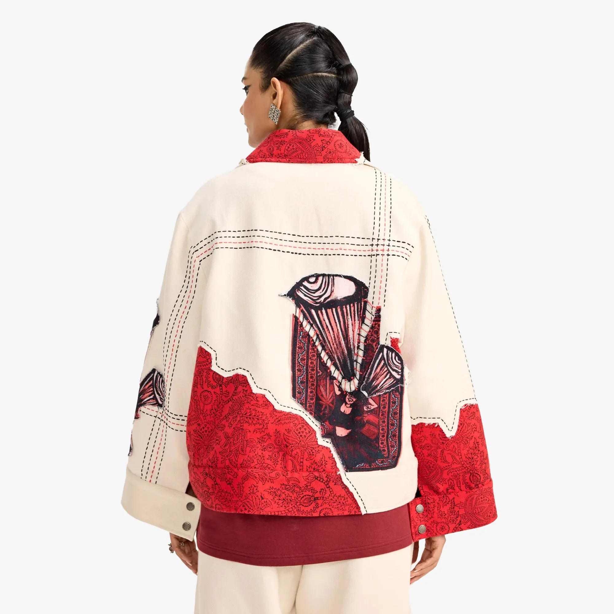 F A R A K | KHAYALI PULAO HANDMADE JACKET { RED/BEIGE