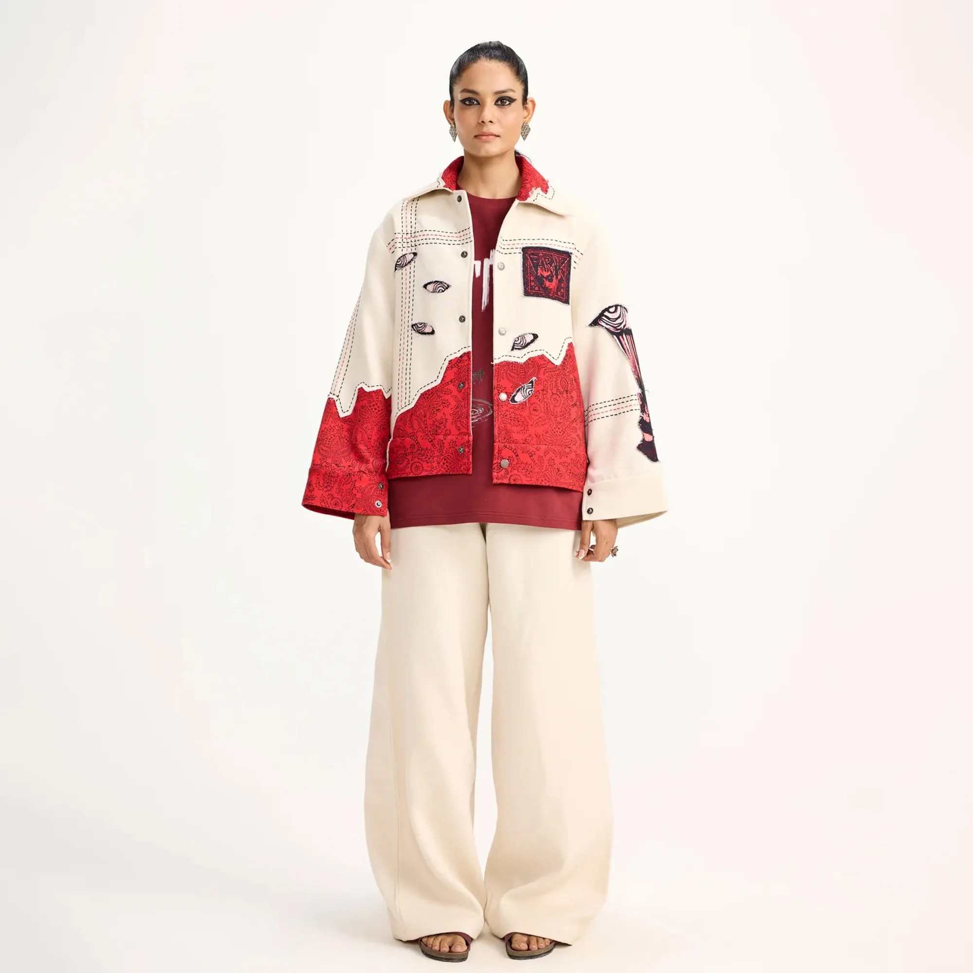 F A R A K | KHAYALI PULAO HANDMADE JACKET { RED/BEIGE