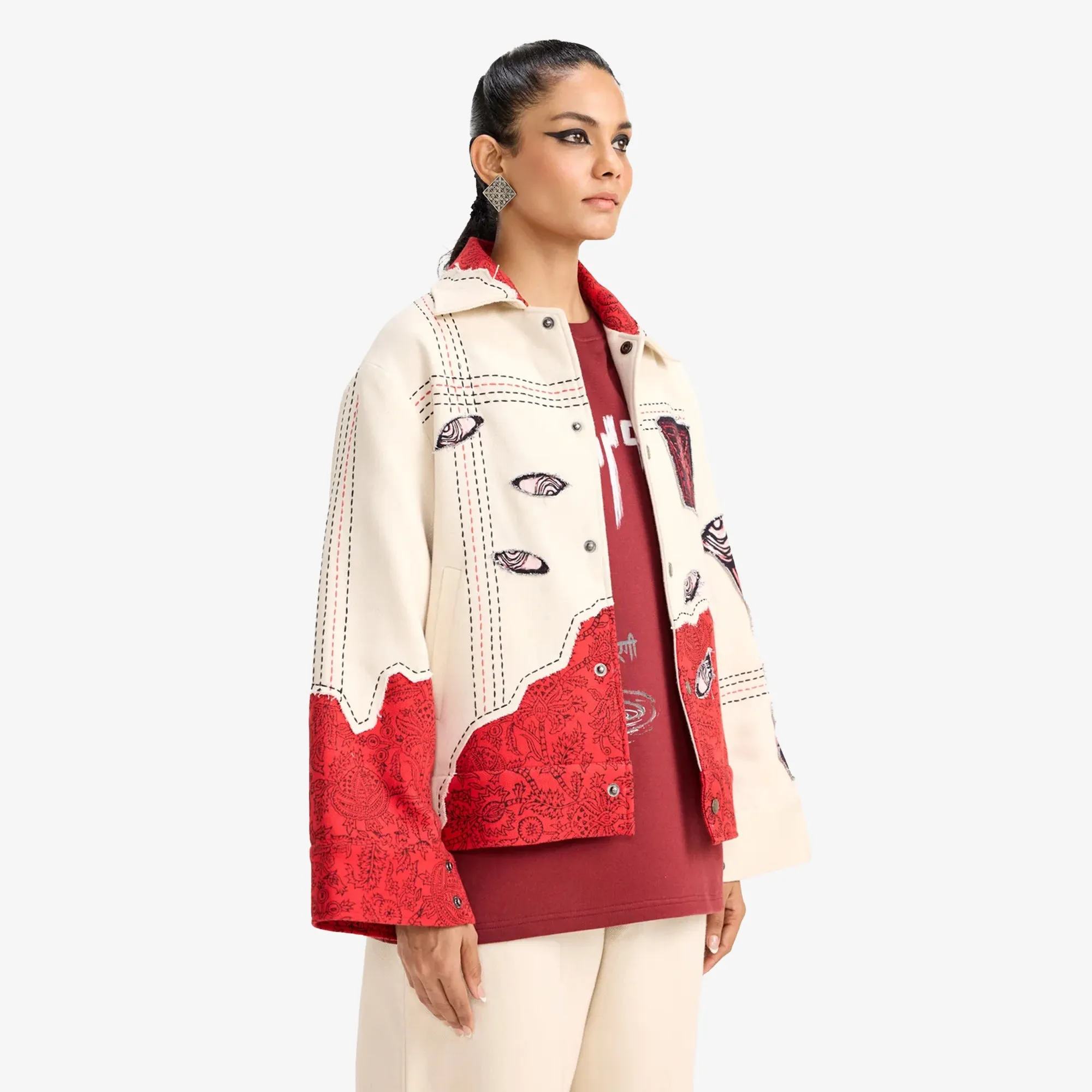 F A R A K | KHAYALI PULAO HANDMADE JACKET { RED/BEIGE
