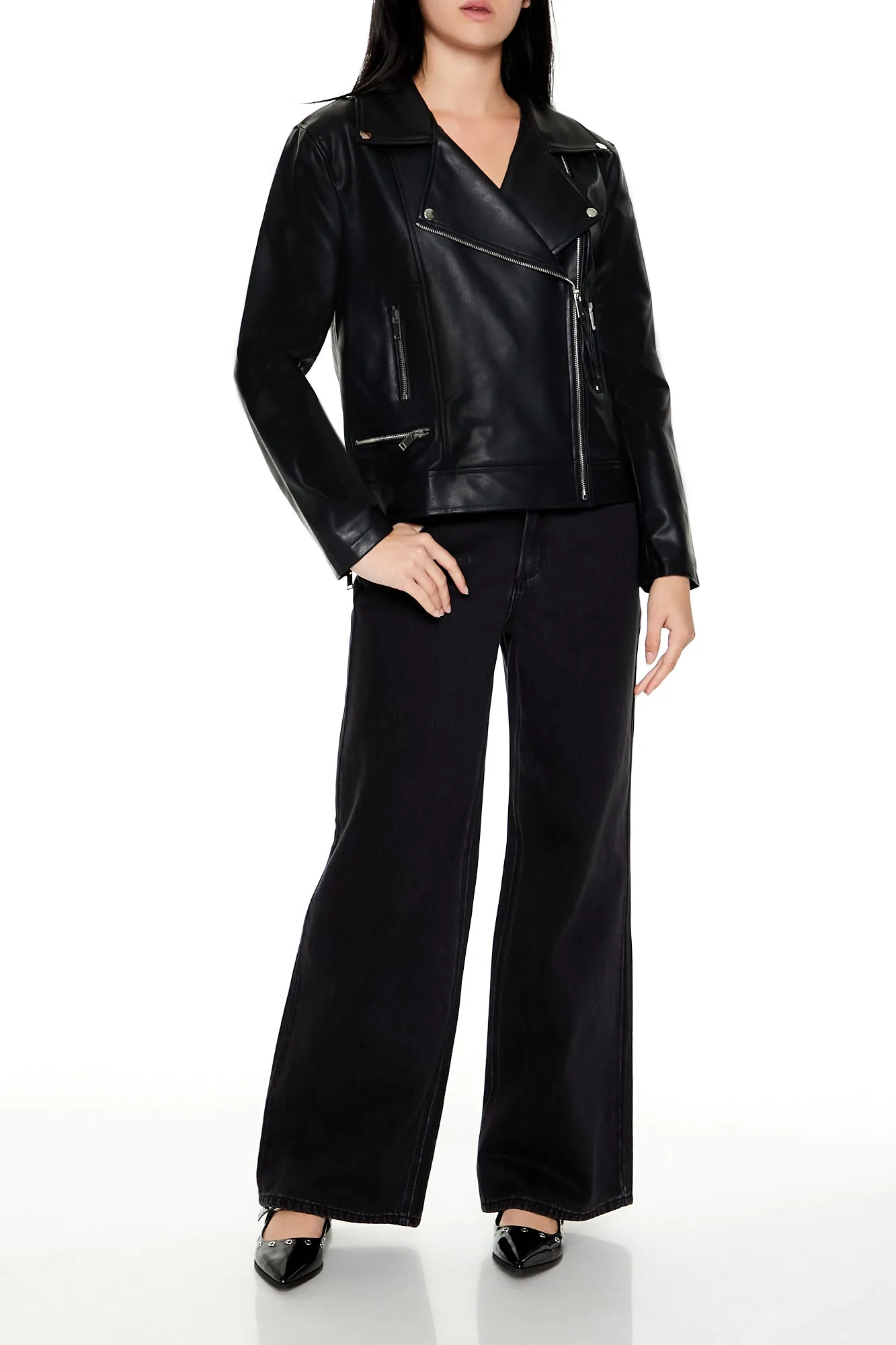Faux Leather Zip-Up Moto Jacket