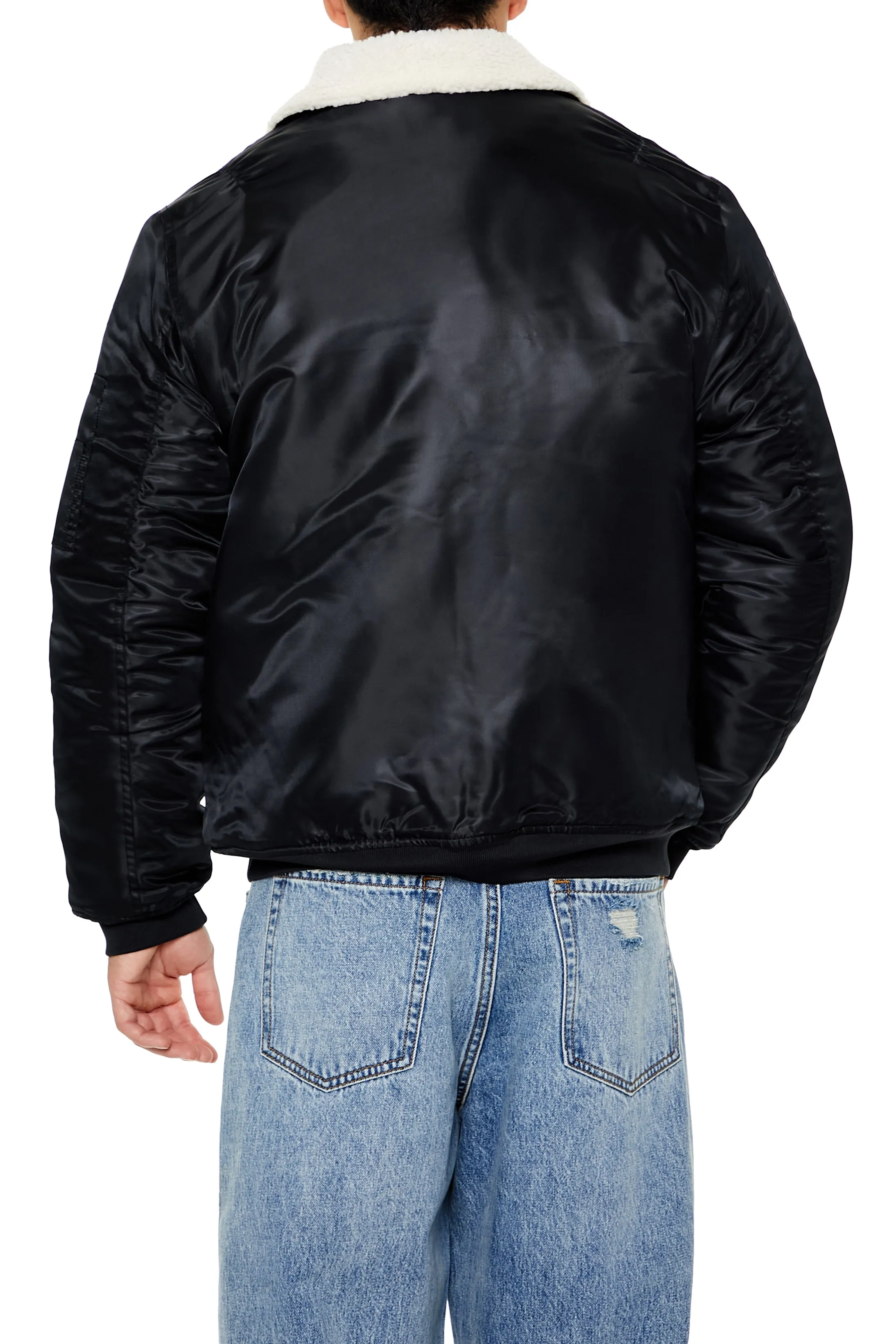 Faux-Shearling Collar Bomber Jacket