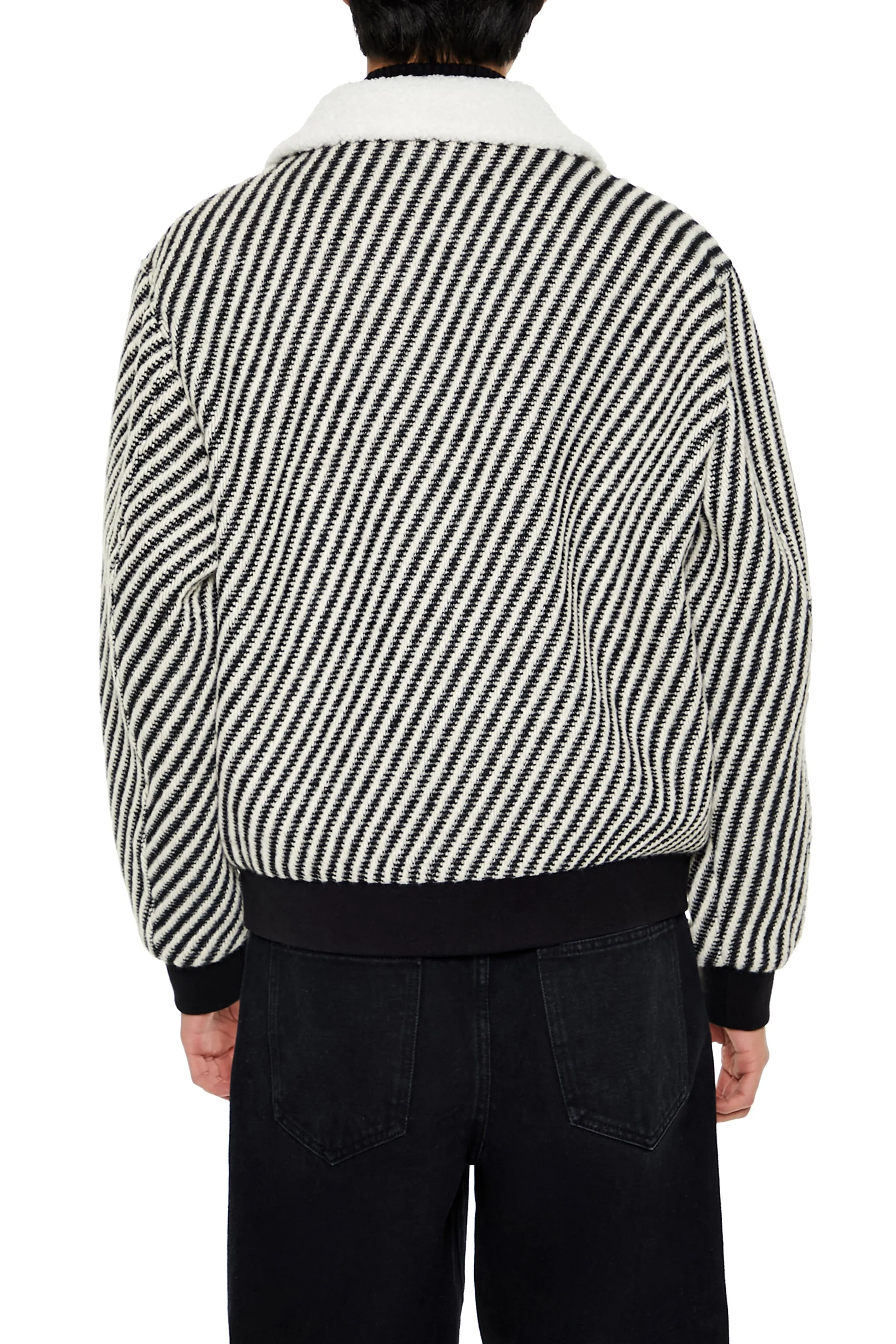 Faux-Shearling Collar Striped Jacket
