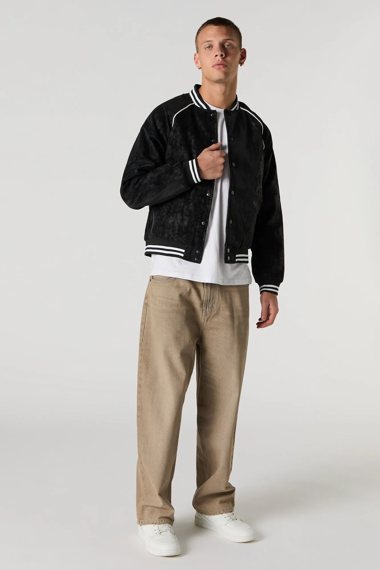 Faux Suede Varsity Jacket