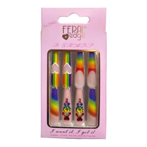 Feral Edge High Quality Press On Nails Extra Long B-Sharp - Rainbow Heart