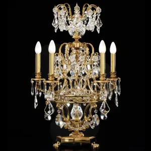 Five Arm French Gold Table Light With Asfour Crystals