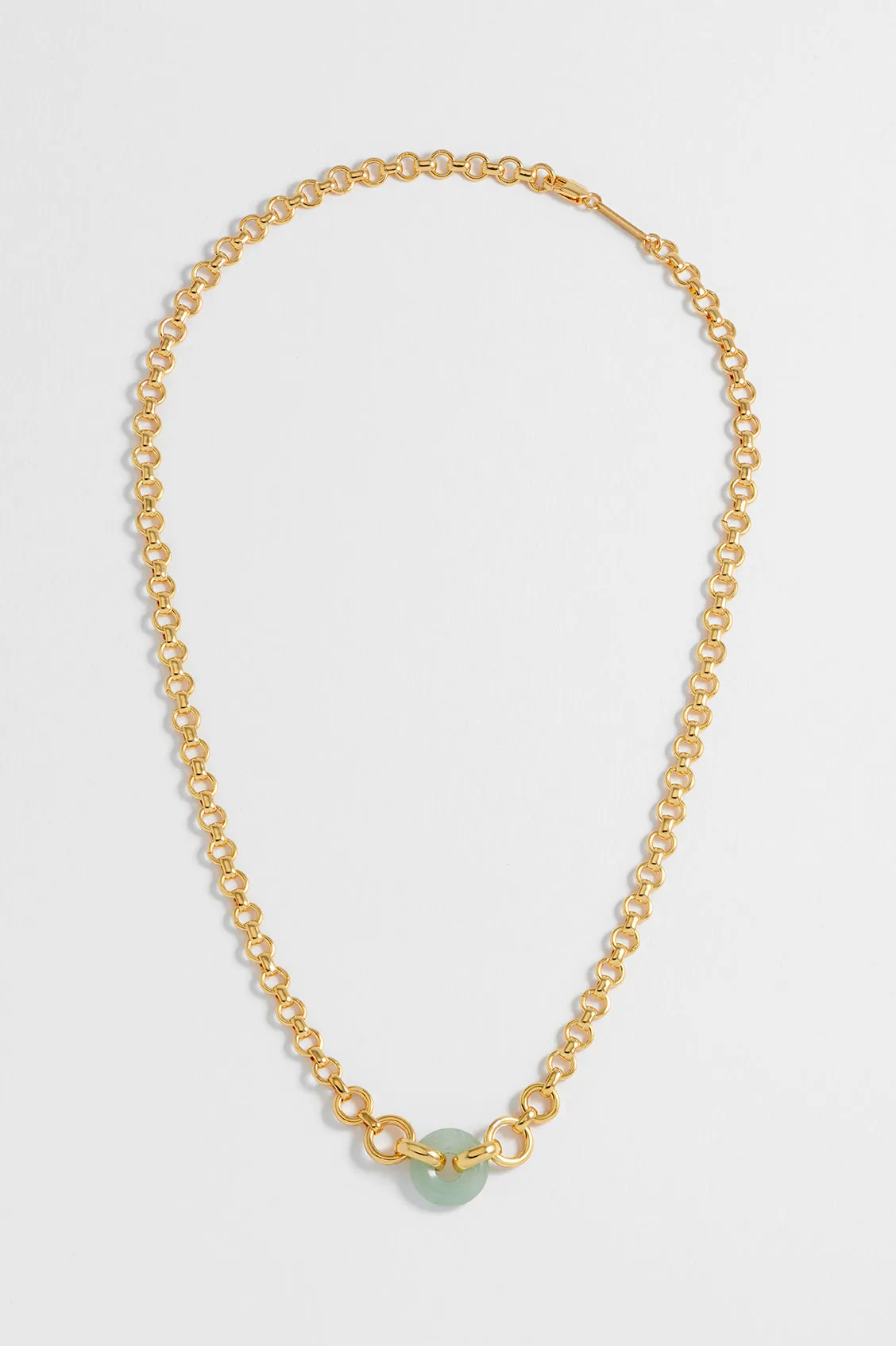 Green Quartz Graduated Round Link Chain Necklace