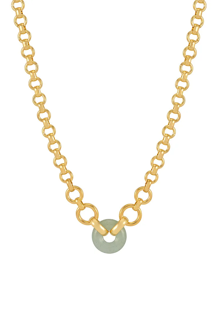 Green Quartz Graduated Round Link Chain Necklace