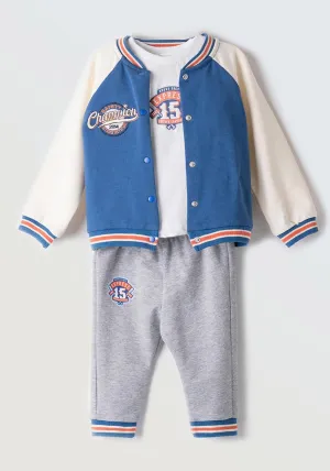 Hashtag Baby Boys Varsity 3 Piece Set, Blue Multi