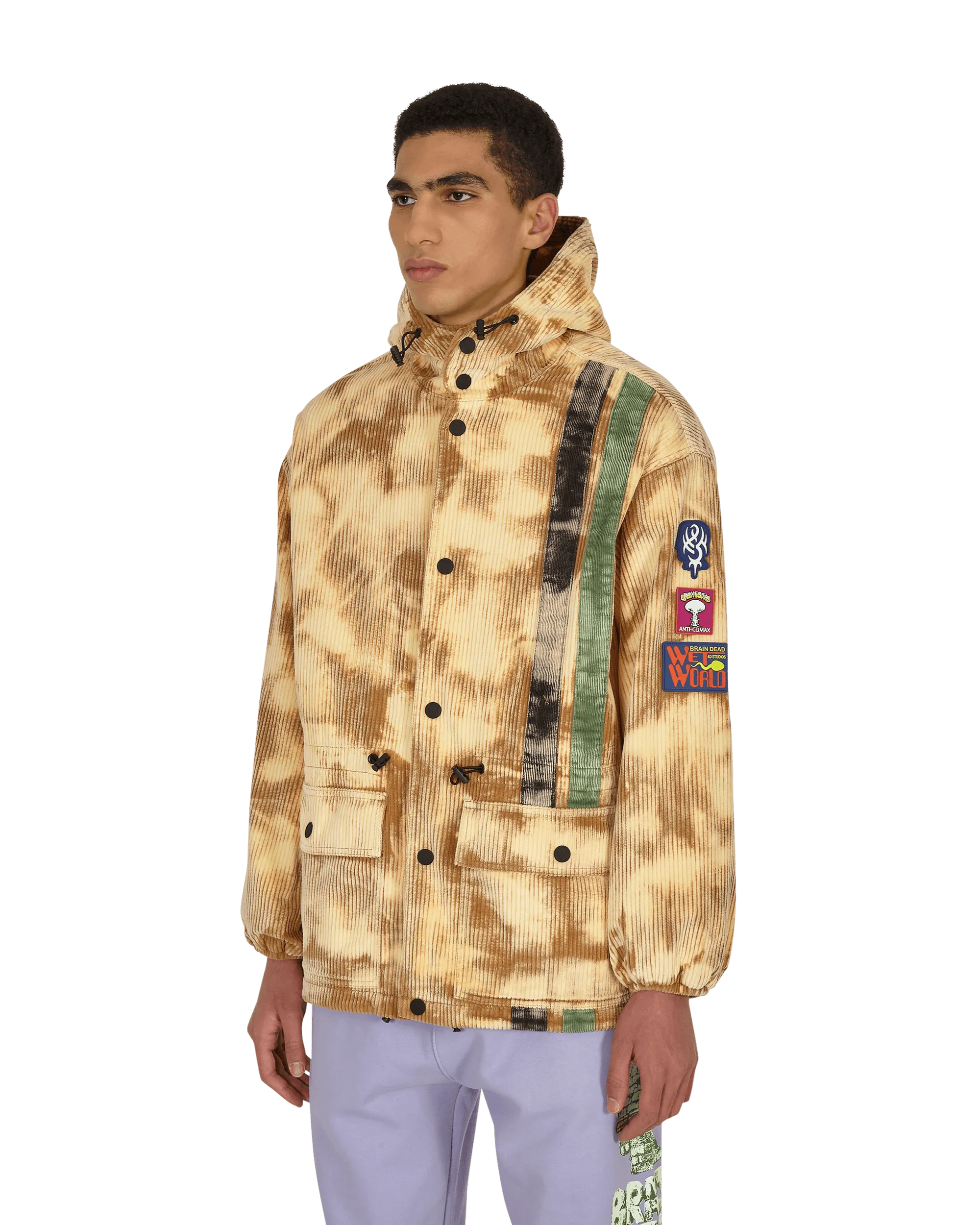 Hooded Corduroy Racing Jacket Beige