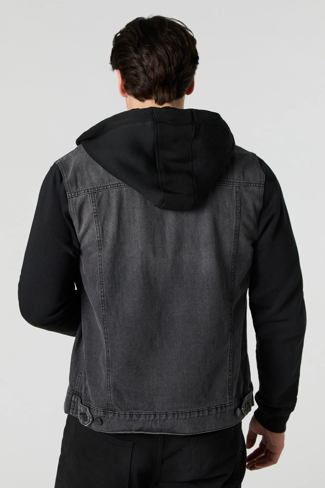 Jacket en denim à capuchon en molleton
