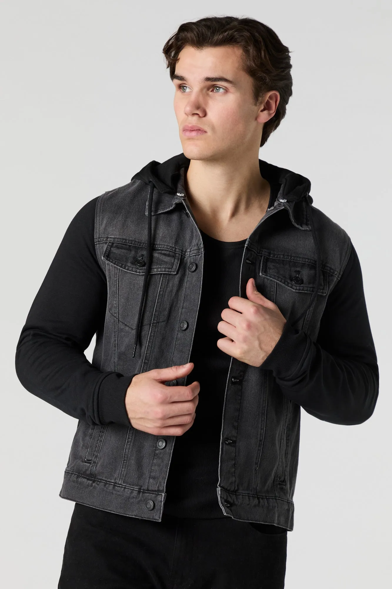 Jacket en denim à capuchon en molleton