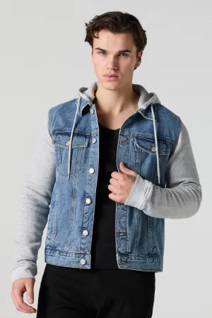 Jacket en denim à capuchon en molleton