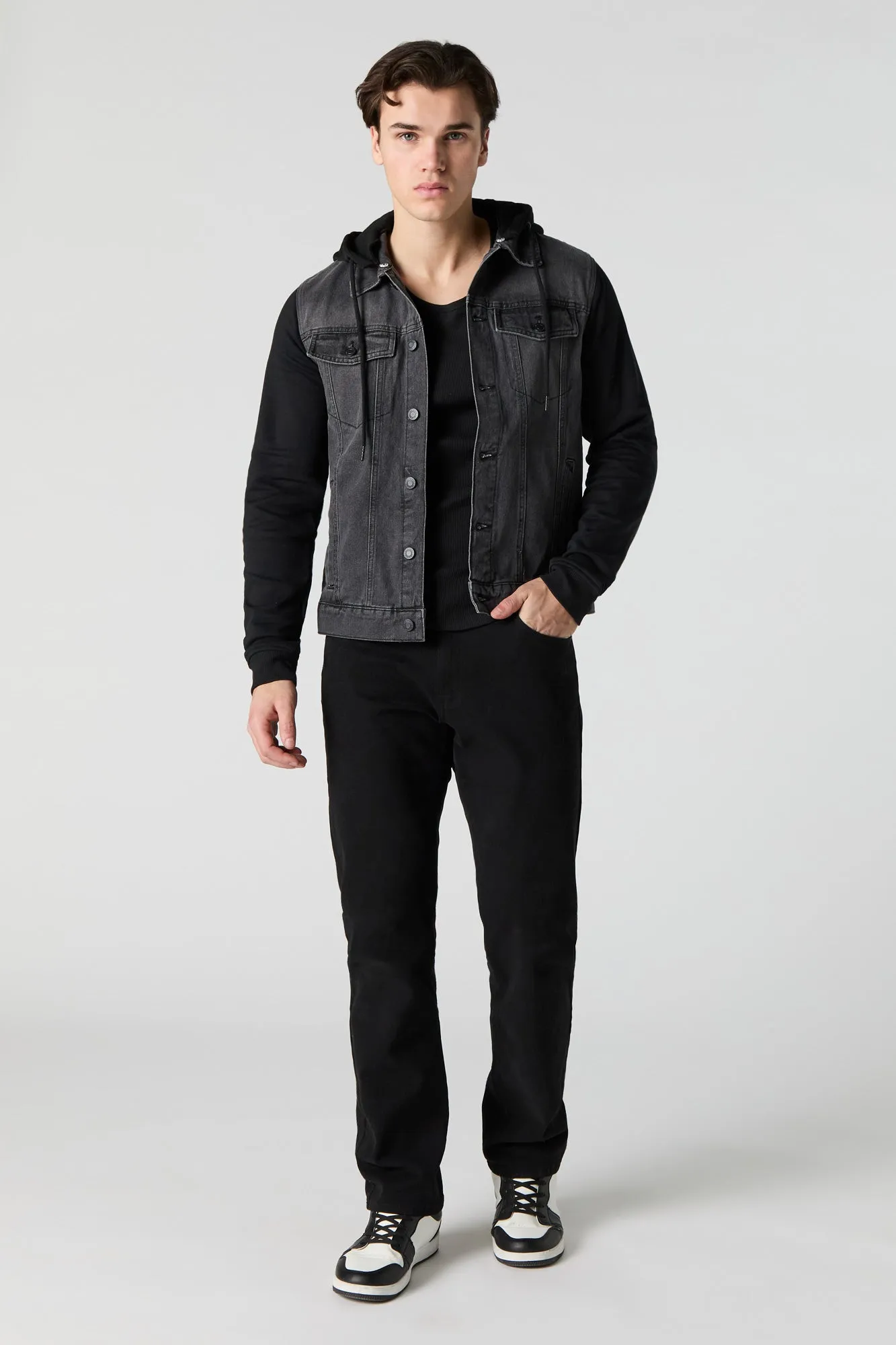 Jacket en denim à capuchon en molleton