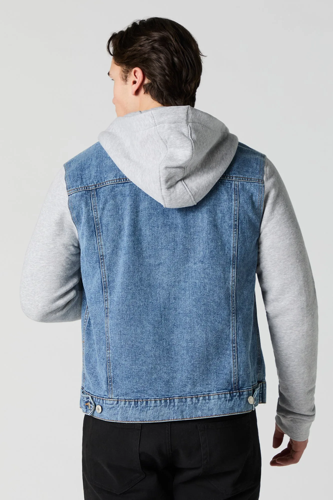 Jacket en denim à capuchon en molleton